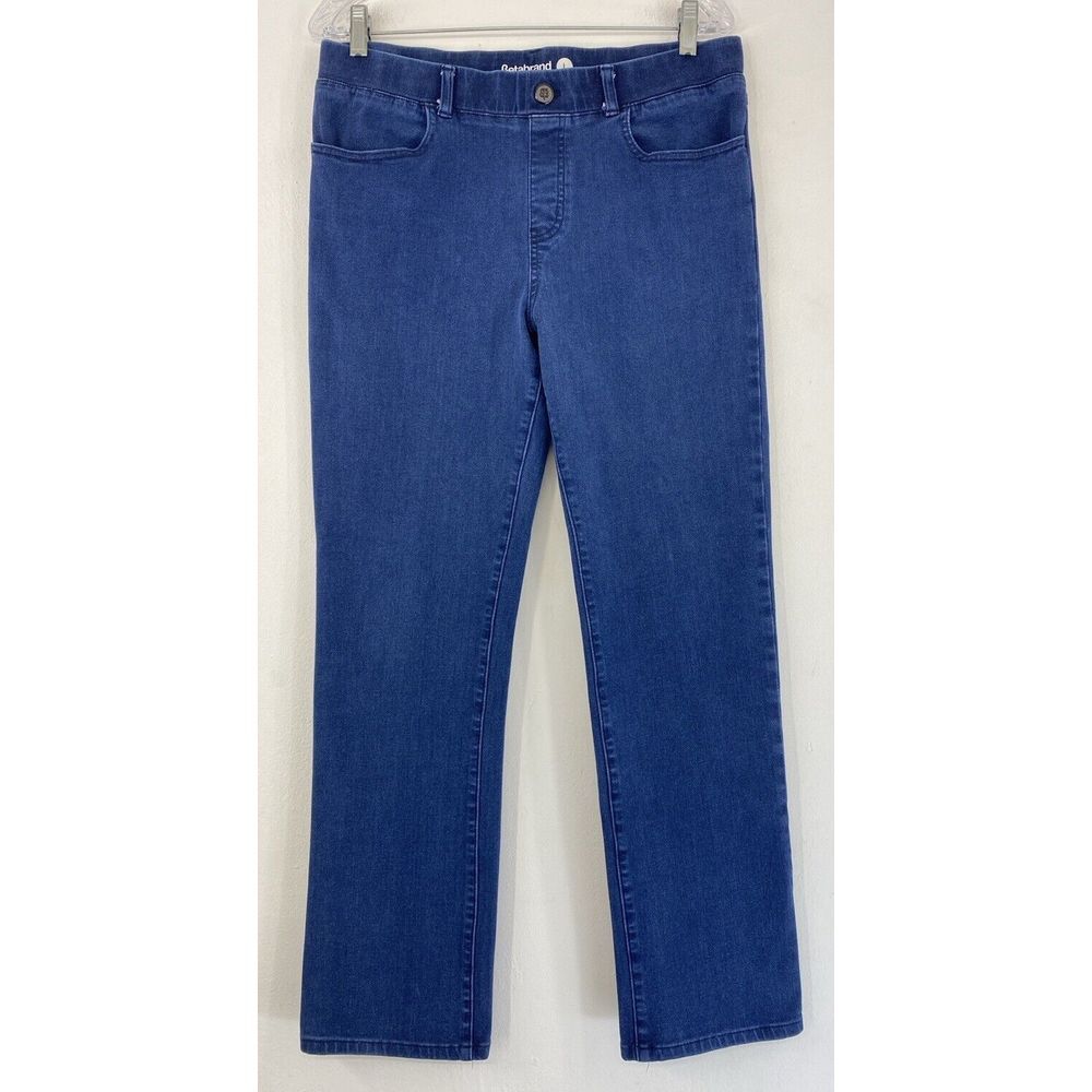 Betabrand Denim Jean Jeggings Pull On Pant Large Straight Leg Stretch Blue